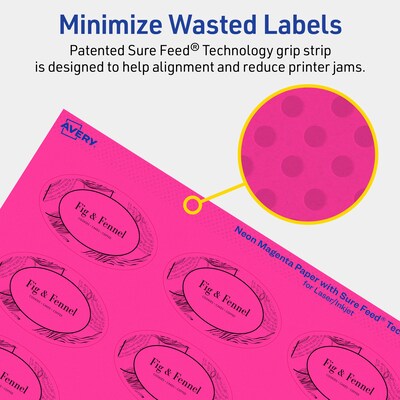Avery Laser/Inkjet Oval Multipurpose Labels, 1.5" x 2.5", Neon Magenta, 180/Pack (94051)