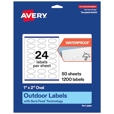 Avery Waterproof Oval Laser Multipurpose Labels, 1 x 2, White, 1200/Box (19479399182)