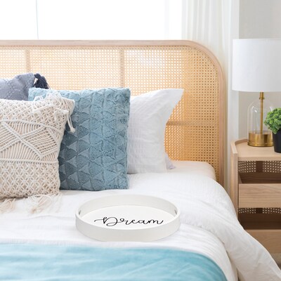Elegant Designs "Dream" Decorative 13.75" Round Wood Serving Tray w/ Handles, White Wash (HG2013-WDR)