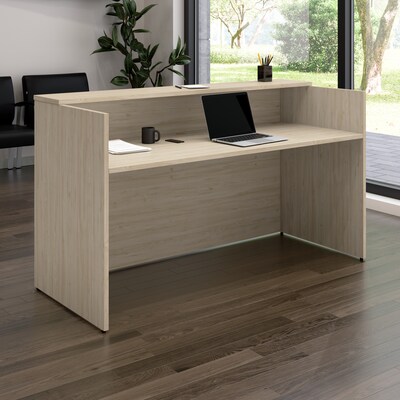 Bush Business Furniture Arrive 72"W Reception Desk with Shelf, Natural Elm (AVD172NEK)