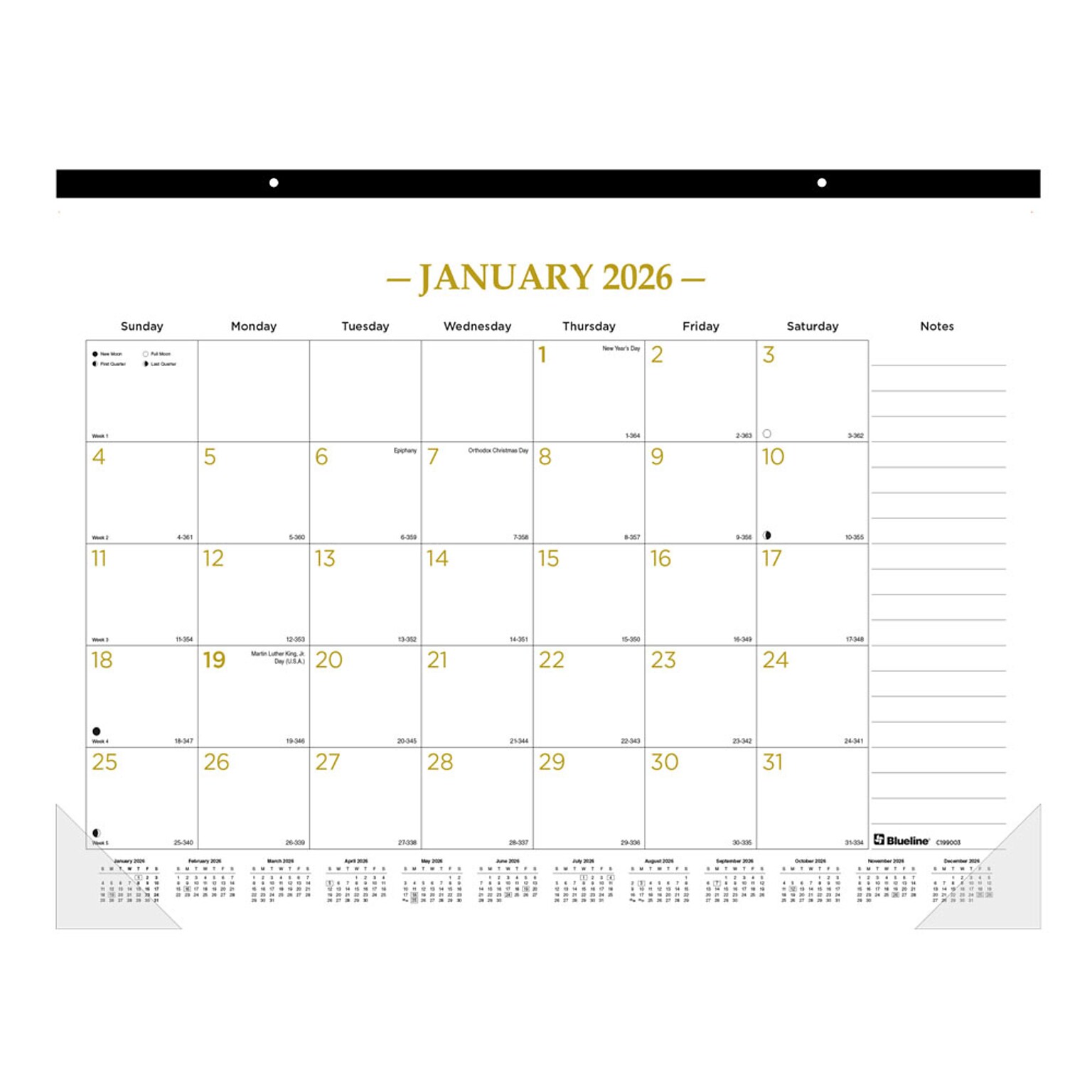 2026 Blueline Classic Gold 22 x 17 Monthly Desk Pad Calendar, Classic Gold (C199003)
