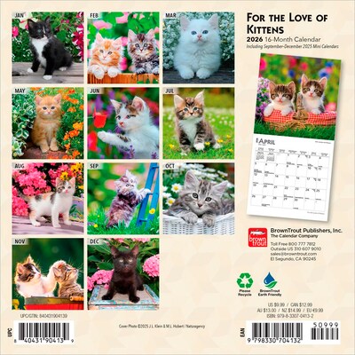 2026 BrownTrout For the Love of Kittens 7 x 7 Monthly Wall Calendar (9798330704132)