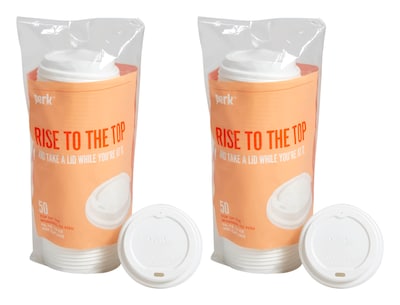 Two Each Perk™ Plastic Hot Cup Lid, 10/12/16 Oz., White, 50/Pack (PK54369)