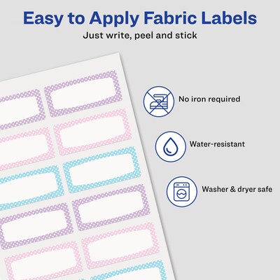 Avery No-Iron Waterproof Fabric Name Labels, 3/4" x 1-3/4", Assorted Colors, 24 Labels/Pack (40775)