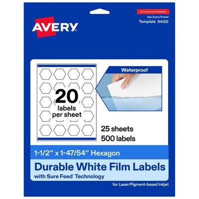 Avery Laser/Inkjet Decorative Edge Waterproof Multipurpose Labels, 1.8704  x 1.5, White, 500/Pack (94120)