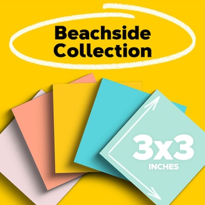Post-it Sticky Note, 3 x 3, Beachside Café Collection, 100 Sheets/Pad, 18 Pads/Pack (654-18APCP)
