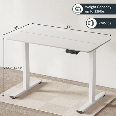 FlexiSpot ET2 55"W Electric Rectangular Adjustable Standing Desk, White