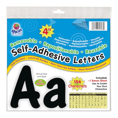 Pacon Cheery Font 4 Letter & Number Adhesive Letters, Black, 154/Pack (PAC51693)