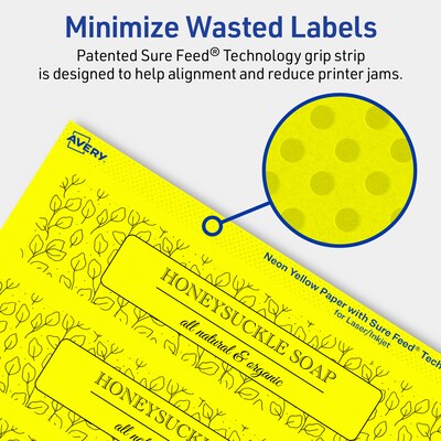 Avery Laser/Inkjet Multipurpose Rectangle Labels, 1.5" x 7.5", Neon Yellow, 200/Pack (94231)