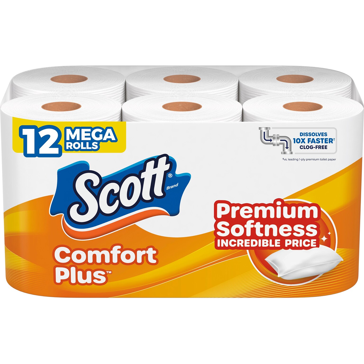 Scott Comfort Plus Toilet Paper, 1-Ply, White, 310 Sheets/Roll, 12 Rolls/Case (57098)