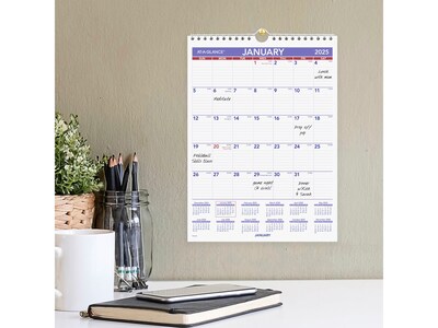 2025 AT-A-GLANCE 8" x 11" Monthly Wall Calendar, White/Purple (PM1-28-25)