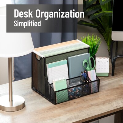 Mind Reader 4-Compartment Metal Desk Organizer, Black (DEEPORG-BLK)