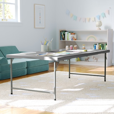 Flash Furniture Paige Rectangle Kids Plastic Folding Table, 29W x 60D x 18.75H,Granite Gray (RB3060FHKIDGY)