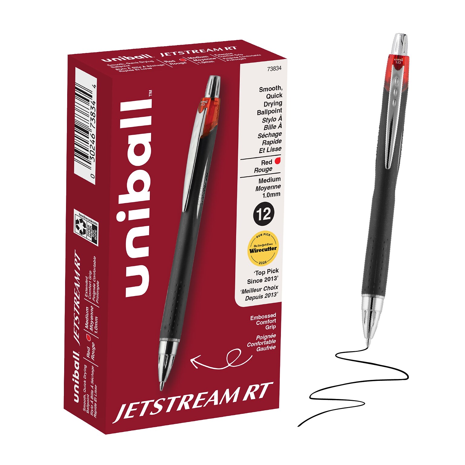 uni-ball Jetstream RT Retractable Ballpoint Pen, Medium Point, 1.0mm, Red Ink, Dozen (73834)