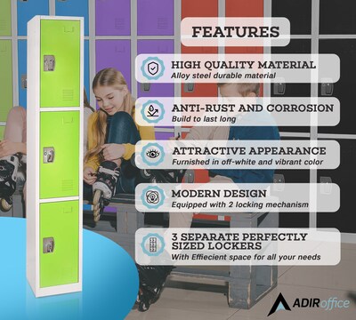 AdirOffice 72'' 3-Tier Green Storage Locker (629-203-GRN)