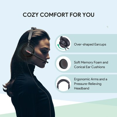 Yealink UH46 USB Wired Noise Cancelling USB-C/A Stereo Computer Headset for Business Office, UC Certified