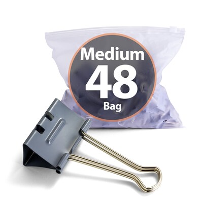 Officemate EZ Medium Binder Clips, 0.625" Capacity, Gray, 48 Clips/Pack (99550)