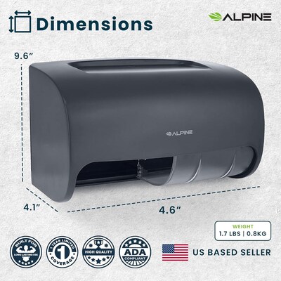 Alpine Industries Side-by-Side Double Roll Toilet Tissue Dispenser, Gray, 2/Pack (452-GRY-2PK)