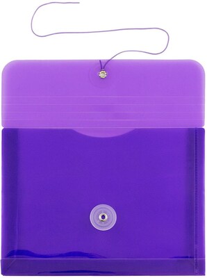 JAM Paper Premium Plastic Filing Envelope with Button & String Closure, Purple, 3/Pack (920B1PUX3)