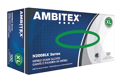 Ambitex N200BLK Series Powder Free Black Nitrile Gloves, XL, 100/Box (NXL200BLK)