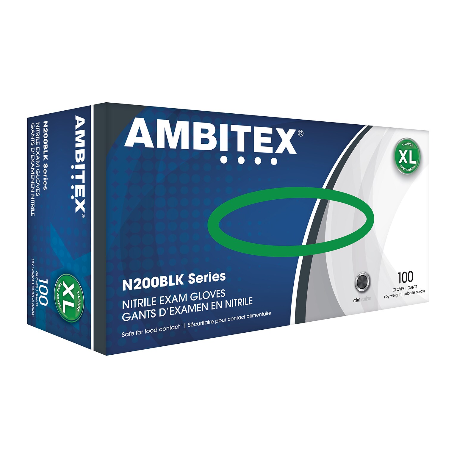 Ambitex N200BLK Series Powder Free Black Nitrile Gloves, XL, 100/Box (NXL200BLK)