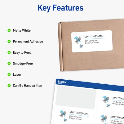 Avery TrueBlock Laser Shipping Labels, 2" x 4", Matte White, 2500 Labels/Box (5963)