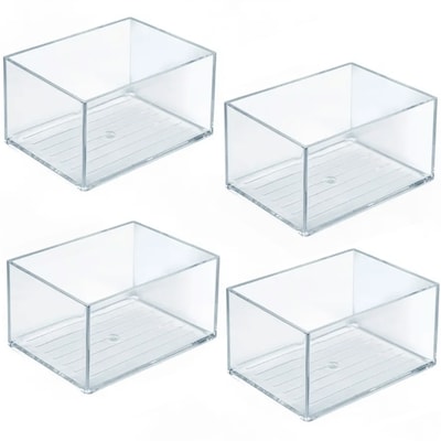 Azar Small Stackable Plastic Storage Bin, 2.5 x 4.25, Clear, 4/Pack (556731-4PK)