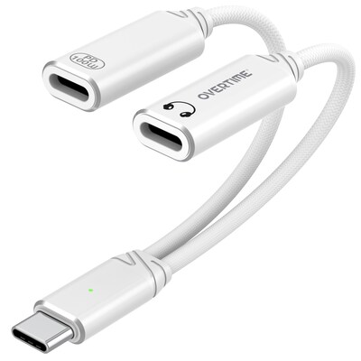 Overtime USB-C to USB-C & C Audio and 100W Charging Splitter Adapter, White (OADCTCCWH)