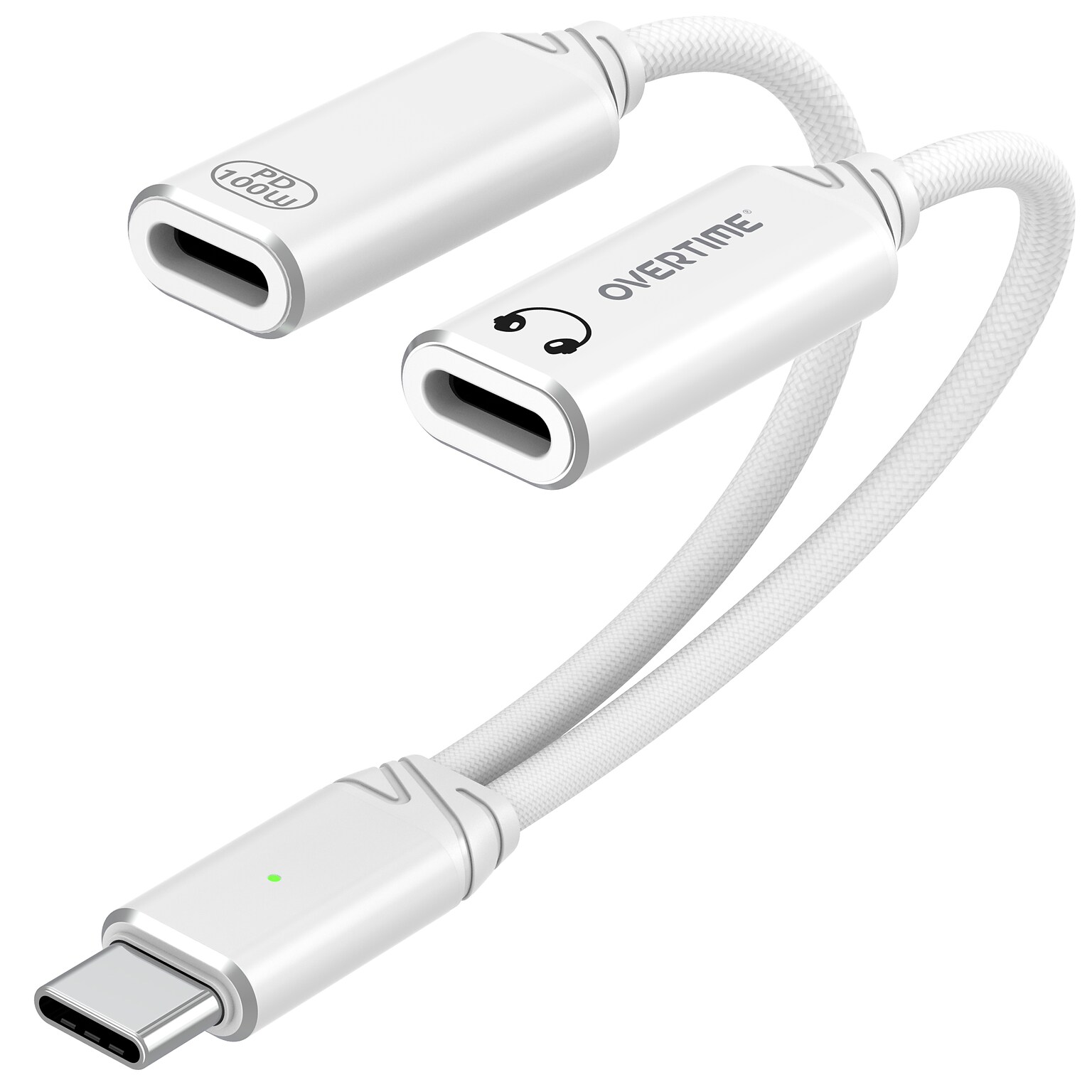 Overtime USB-C to USB-C & C Audio and 100W Charging Splitter Adapter, White (OADCTCCWH)