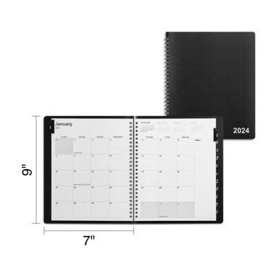 2024 Staples 7" x 9" Monthly Planner, Black (ST52183-24)