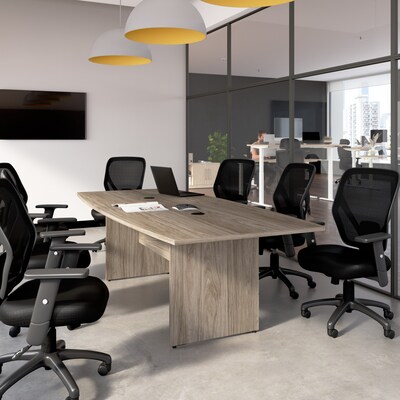 Bush Business Furniture 96W x 42D Boat Shaped Conference Table with Wood Base, Modern Hickory (99TB9