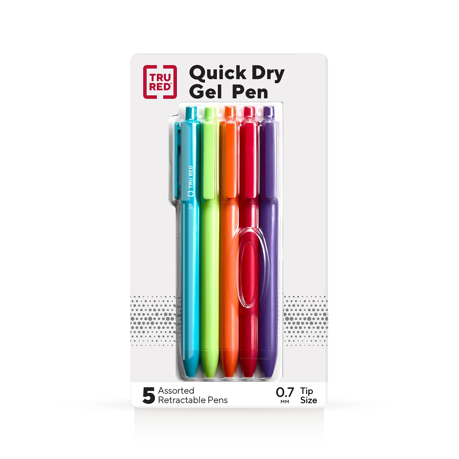 TRU RED™ Retractable Quick Dry Gel Pens, Medium Point, 0.7mm, Assorted, 5/Pack (TR54497)
