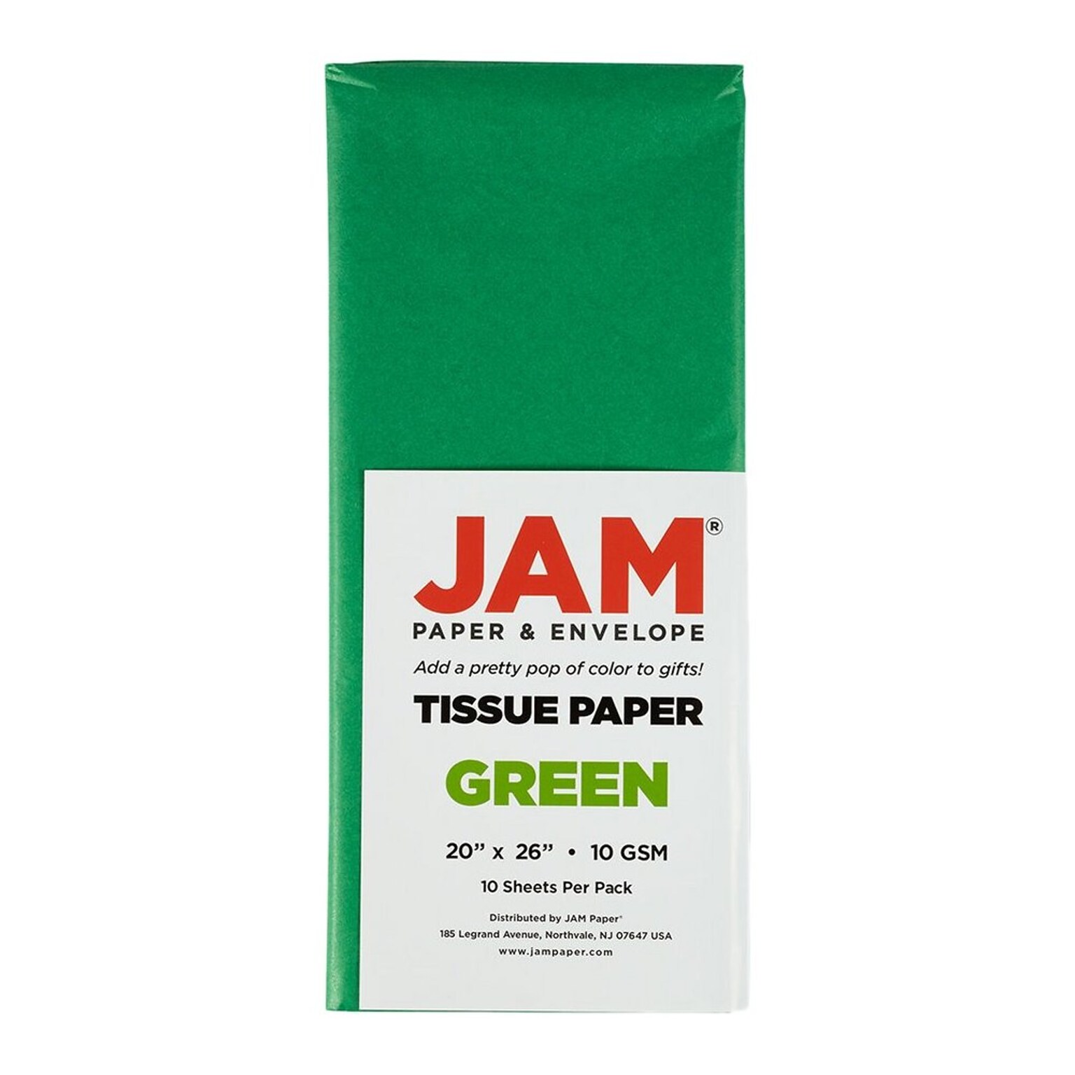 JAM Paper 20 x 26 Tissue Paper, Green, 20 Sheets/Pack (1152352A)