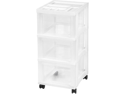 Iris 3-Drawer Storage Cart with Organizer Top, Plastic, White/Translucent White, 2/Pack (116836)