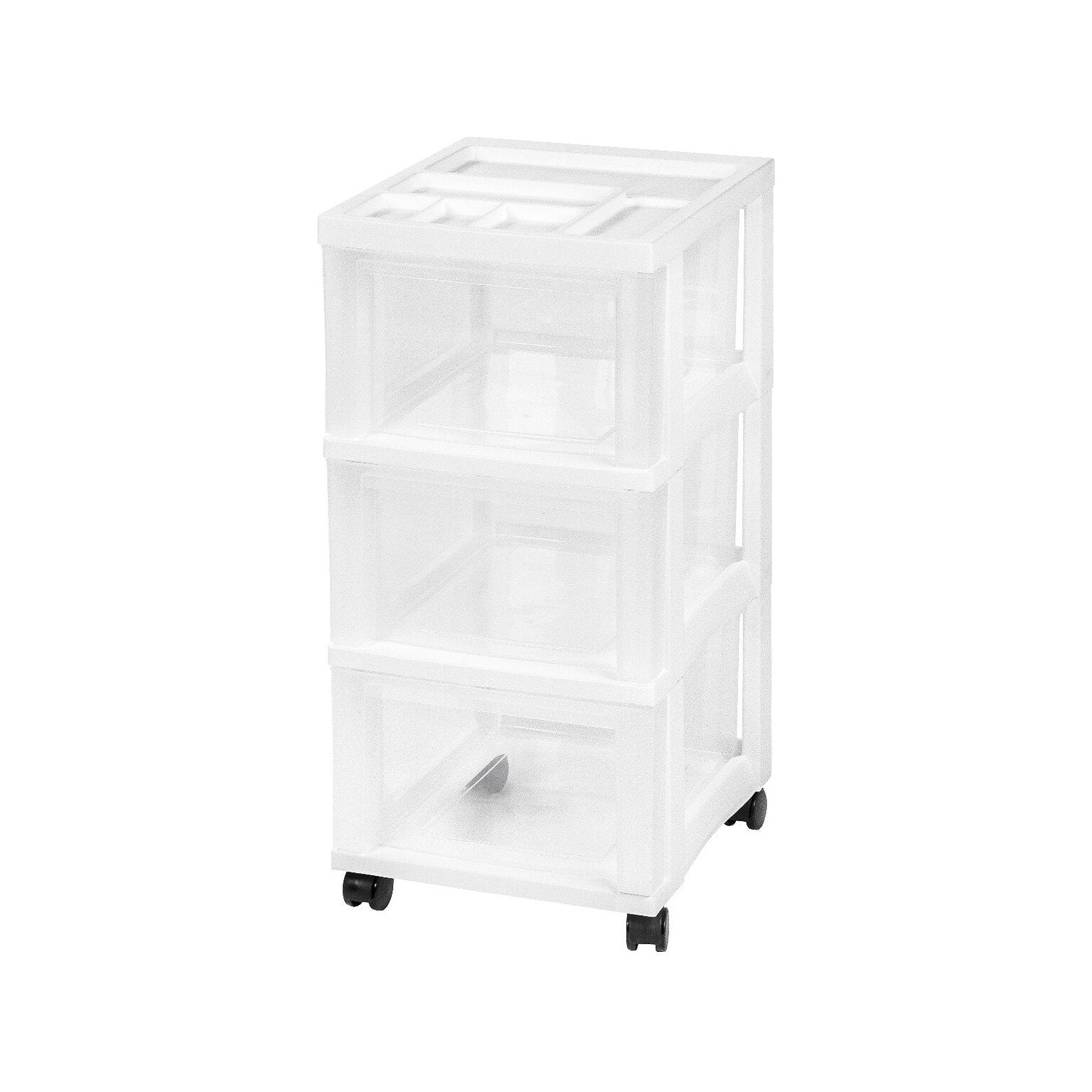 Iris 3-Drawer Storage Cart with Organizer Top, Plastic, White/Translucent White, 2/Pack (116836)