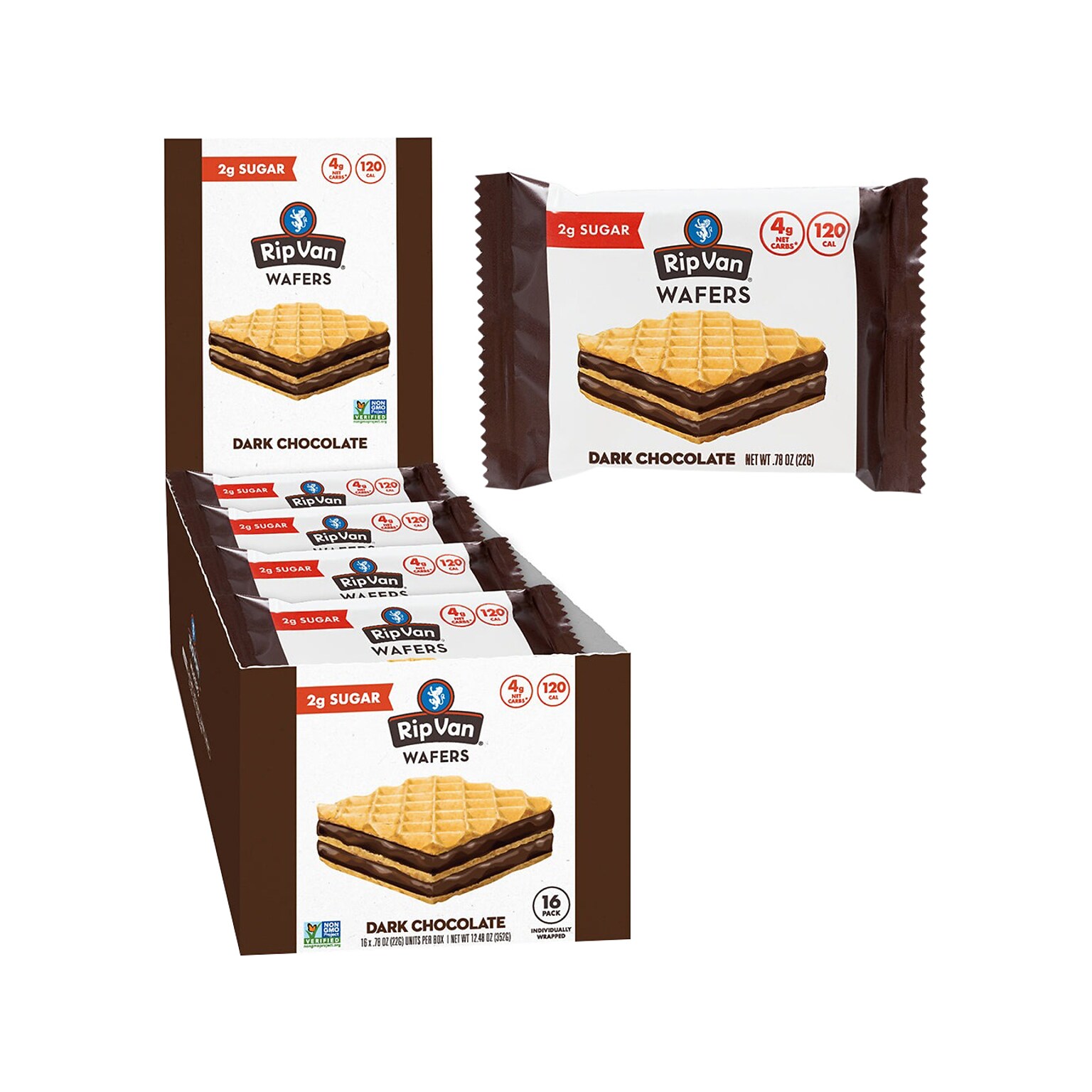 Rip Van Dark Chocolate Wafers, 0.78 oz., 16 Packs/Box (5207)