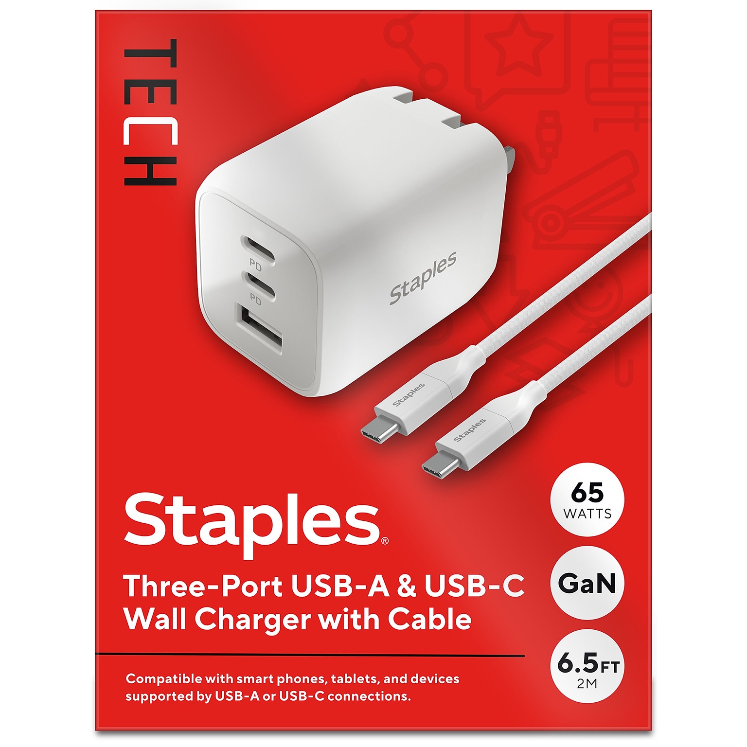 Staples® USB-A/USB-C Wall Charger, White (ST62326)