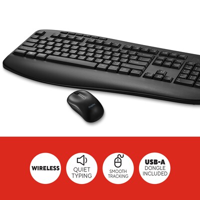Staples TECH Wireless Keyboard and Mouse Combo, Quiet Typing, Optical Mouse, Black