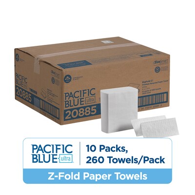 Pacific Blue Ultra Z-Fold Multifold Paper Towels, 1-ply, 260 Sheets/Pack, 10 Packs/Carton (20885)