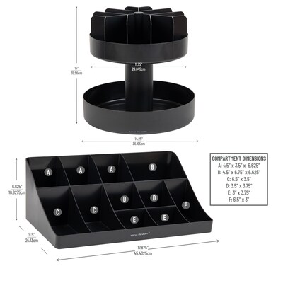 Mind Reader Anchor Collection 11-Compartment 2-Tier Condiment Organizer and 2-Tier Lazy Susan, Black (SNACOMORG-BLK)