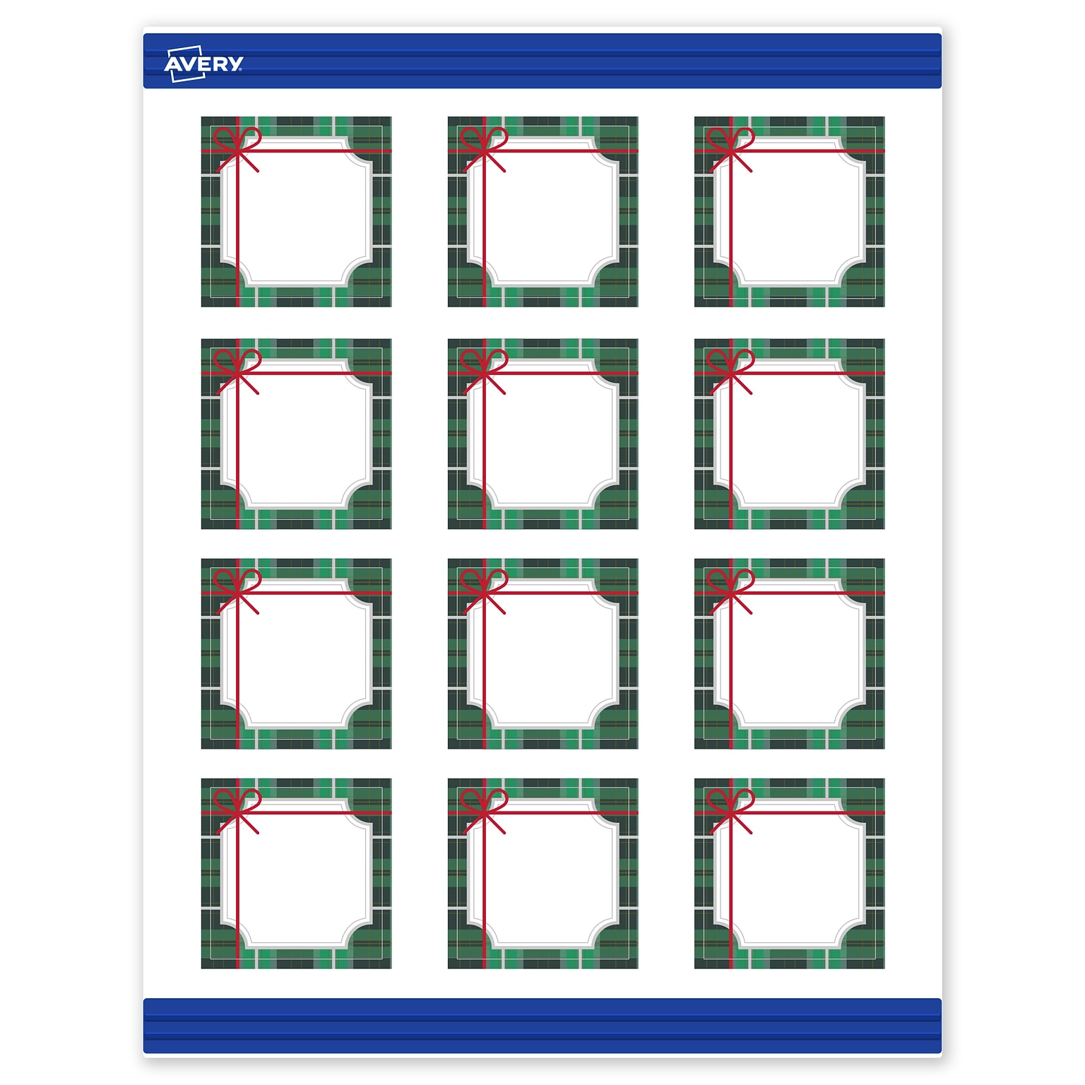 Avery Silver-Green Plaid Matte Blank Card, White, 120/Pack (S00-FJ9)
