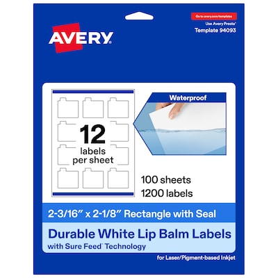 Avery Laser/Inkjet Lip Balm Labels, 2-3/16 x 2-1/8, White, 1200 Labels/Box (19479370675)
