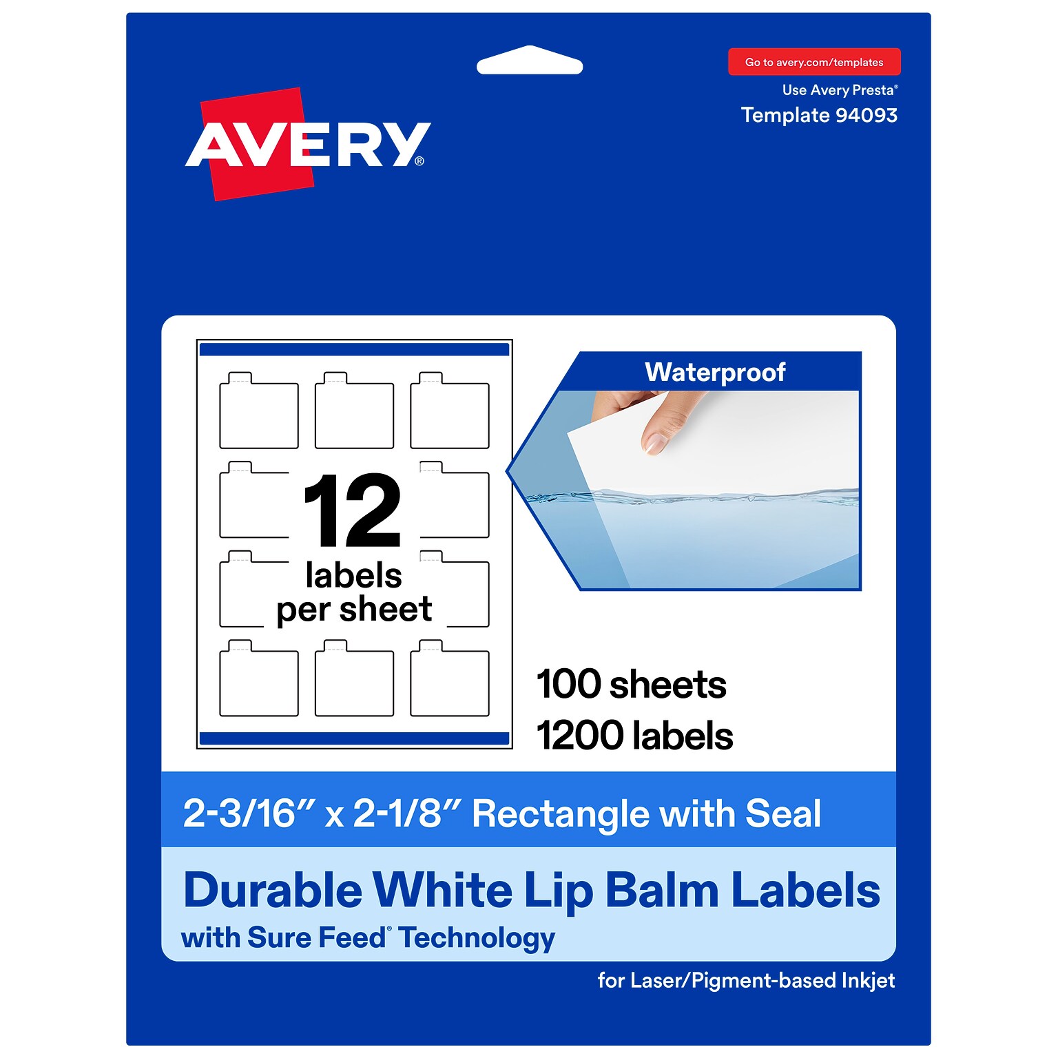 Avery Laser/Inkjet Lip Balm Labels, 2-3/16 x 2-1/8, White, 1200 Labels/Box (19479370675)