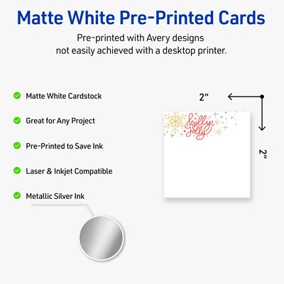 Avery Silver-Holly Sparkles Matte Blank Card, White, 120/Pack (S00-FHH)