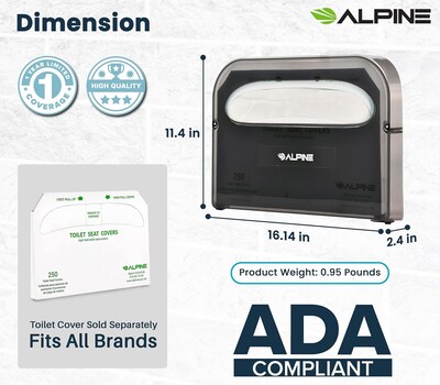 Alpine Industries Toilet Seat Cover Dispenser, Half-Fold, Black, 2/Pack (453-PKG)