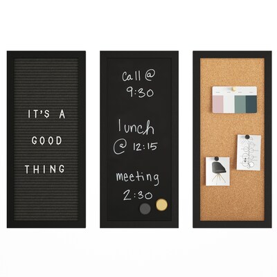 Martha Stewart Everette Cork Board, Chalk Board, Letter Board Set, Black Woodgrain Frame, 18" x 24" (BRDK202210111BK)