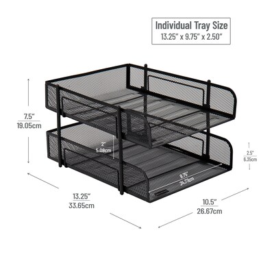 Mind Reader Metal Mesh Front Loading Stackable Letter Tray, Letter/Legal Size, Black, 2/Pack (CSTACK2-BLK)