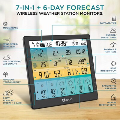 Logia 7-in-1 WiFi Wireless Weather Station w/ 6-Day Forecast, Solar & Large 10 LED Display (LOWSC71