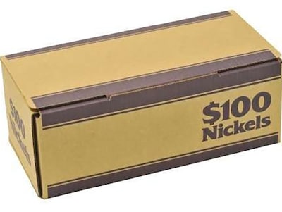 CONTROLTEK $100 of Nickels Coin Box, 1-Compartment, Kraft/Blue, 50/Pack (560060)