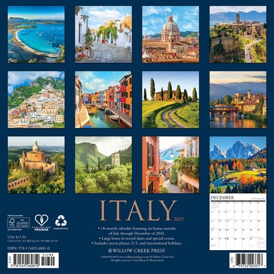 2027 Willow Creek Italy 12 x 12 Monthly Wall Calendar, Assorted Colors (60810)